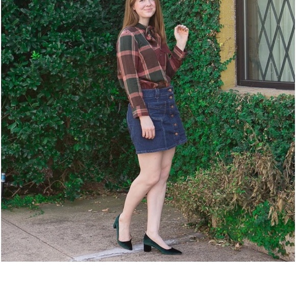 Madewell Plaid Tie-Neck Shirt Brown/Plum Cranberry - M - Picture 8 of 15